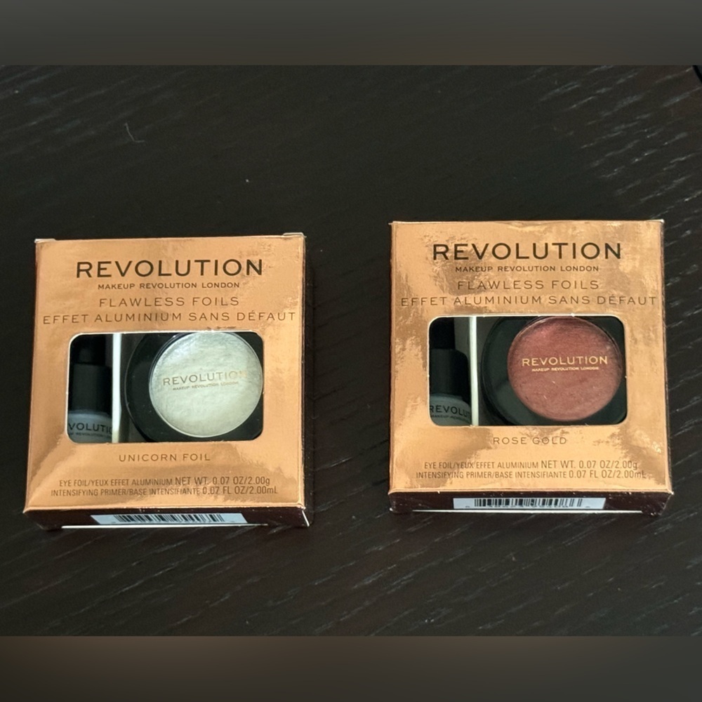 NIB Bundle – 2 Makeup Revolution Flawless Foils Eyeshadows: Rose Gold + Unicorn